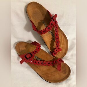 Comfortable Leather Red Flower Sandals 41